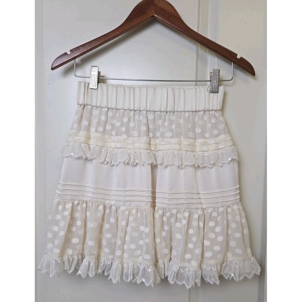 NEW Alexis Yakira Skirt Revolve Size XS Cream Ivory Ruffle Sequin Dots MSRP $385 - Picture 2 of 16